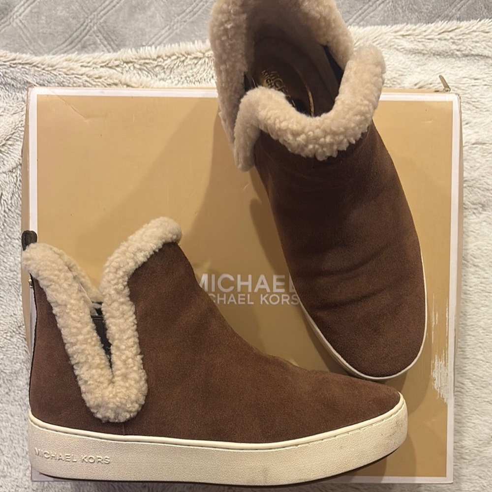 Michael Kors Chestnut Shearling Slip-On Sneakers